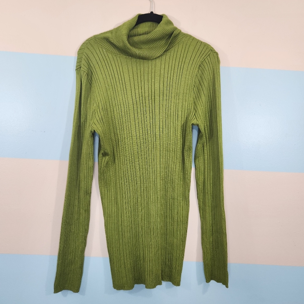 57. NWT Ashley Stewart Olive Green Turtleneck - Picture 2 of 2